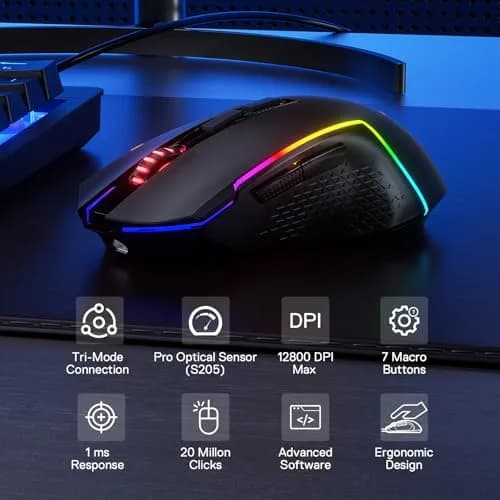 Redragon M693 LIT Wireless RGB Gaming Mouse 12800 DPI 7 Programmable Buttons | 3-Mode Connectivity thumbnail 2