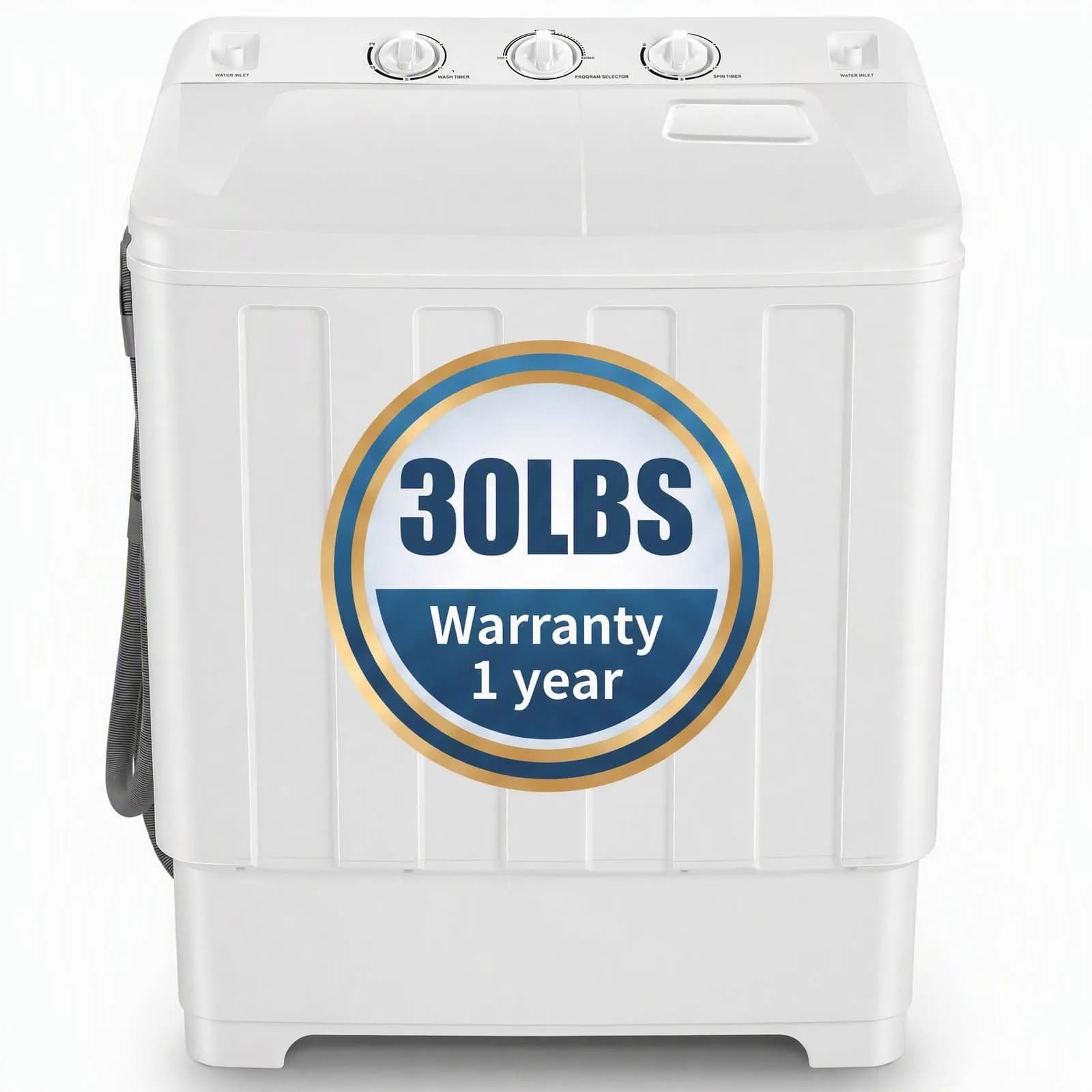 Nictemaw Portable Washing Machine 30Lbs Capacity Twin Tub with Drain Pump | Compact Laundry for Apartments & Dorms — White