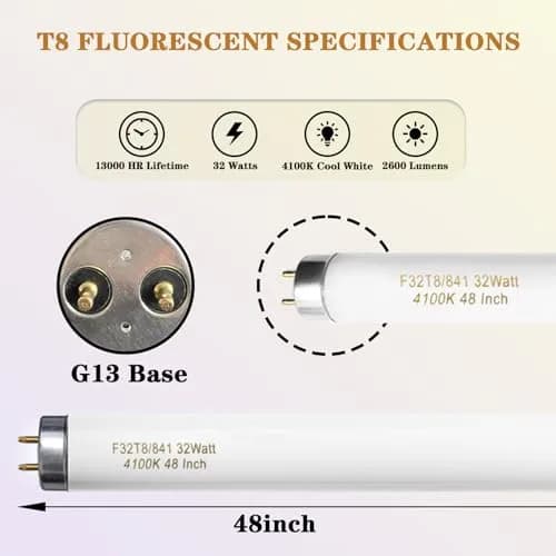 Konideke 48 Inch T8 Fluorescent Tube Light Bulb 32W 4100K Cool White 2850 Lumens G13 Base (10 Pack) thumbnail 2