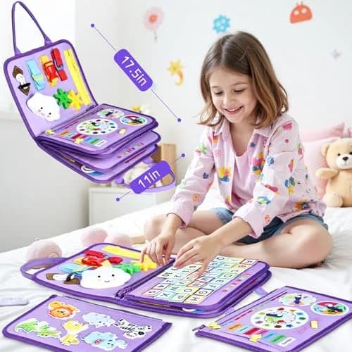 Esjay Busy Board Montessori Toys for Girls, Purple Multipages | Educational Activities for Fine Motor Skills thumbnail 5
