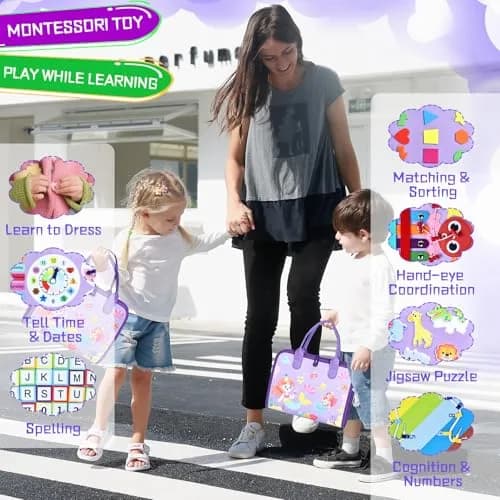 Esjay Busy Board Montessori Toys for Girls, Purple Multipages | Educational Activities for Fine Motor Skills thumbnail 6