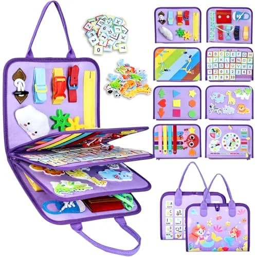 Esjay Busy Board Montessori Toys for Girls, Purple Multipages | Educational Activities for Fine Motor Skills thumbnail 1