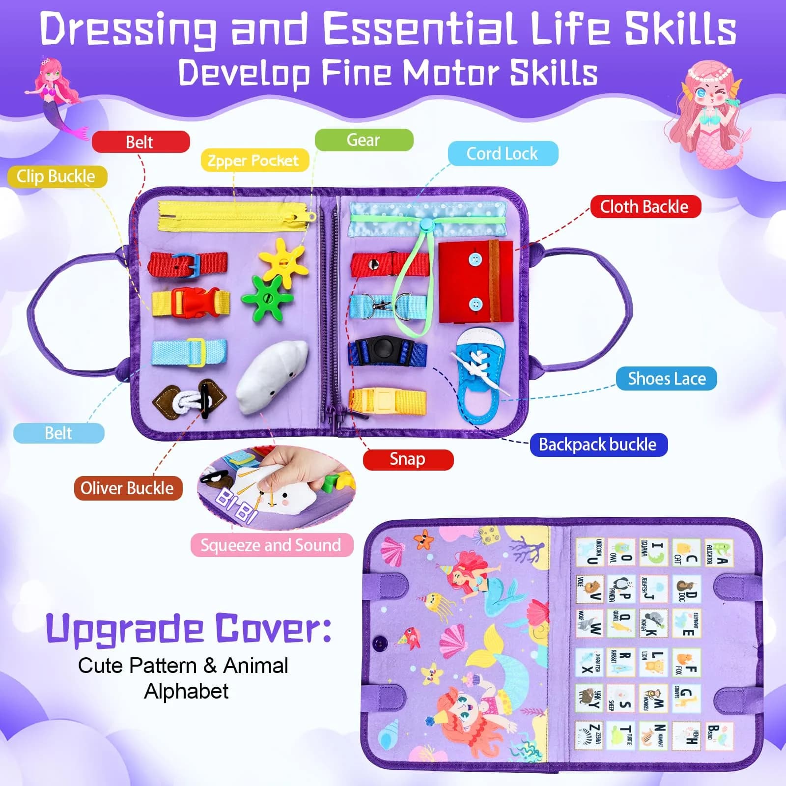 Esjay Busy Board Montessori Toys for Girls, Purple Multipages | Educational Activities for Fine Motor Skills - view 2