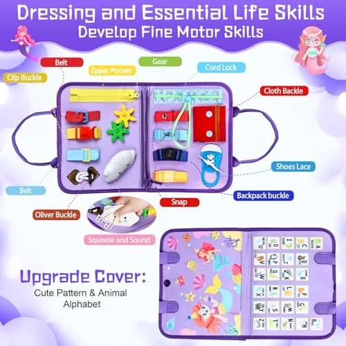 Esjay Busy Board Montessori Toys for Girls, Purple Multipages | Educational Activities for Fine Motor Skills thumbnail 2