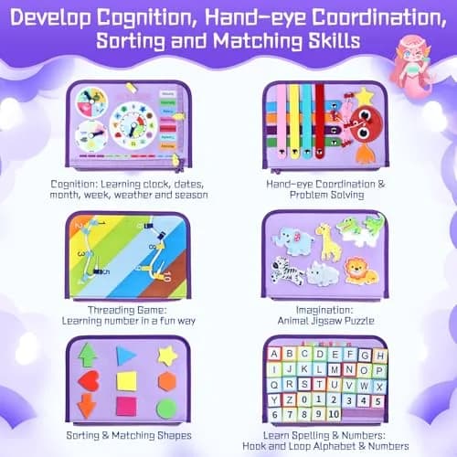 Esjay Busy Board Montessori Toys for Girls, Purple Multipages | Educational Activities for Fine Motor Skills thumbnail 3