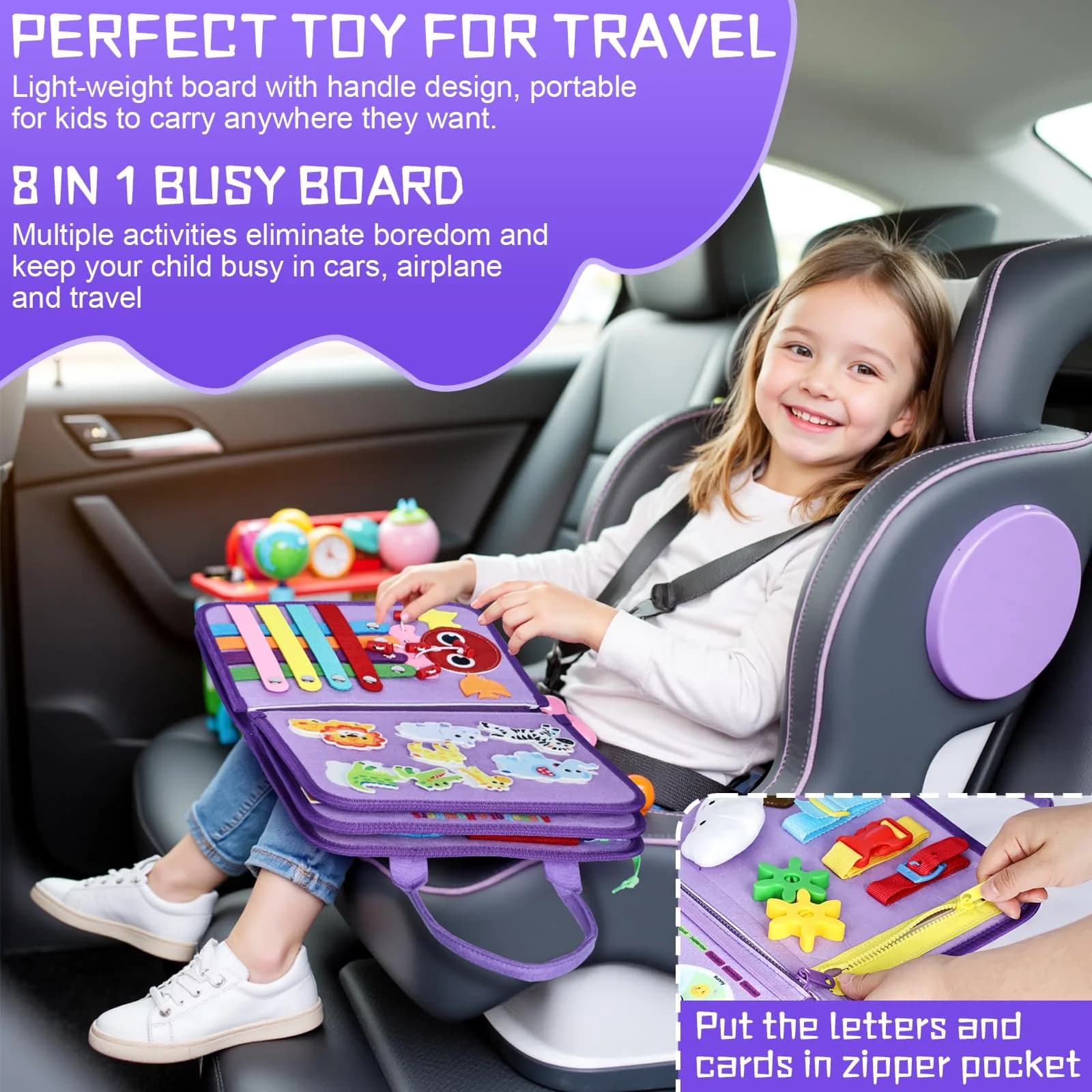 Esjay Busy Board Montessori Toys for Girls, Purple Multipages | Educational Activities for Fine Motor Skills - view 4