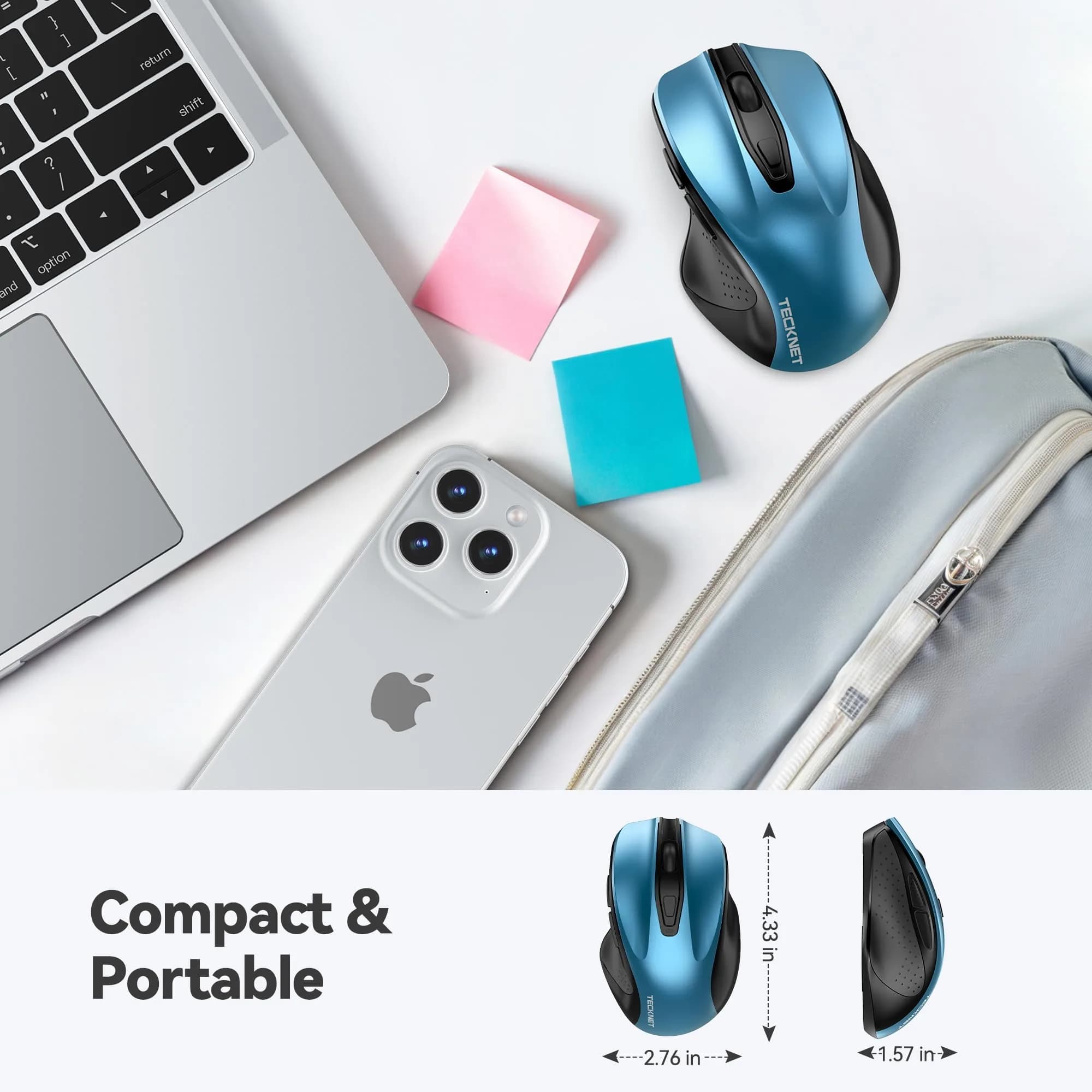 TECKNET Wireless Mouse M003, Azure Ergonomic 2.4G Computer Mouse with 2600 DPI for Right-Handed Users - view 2