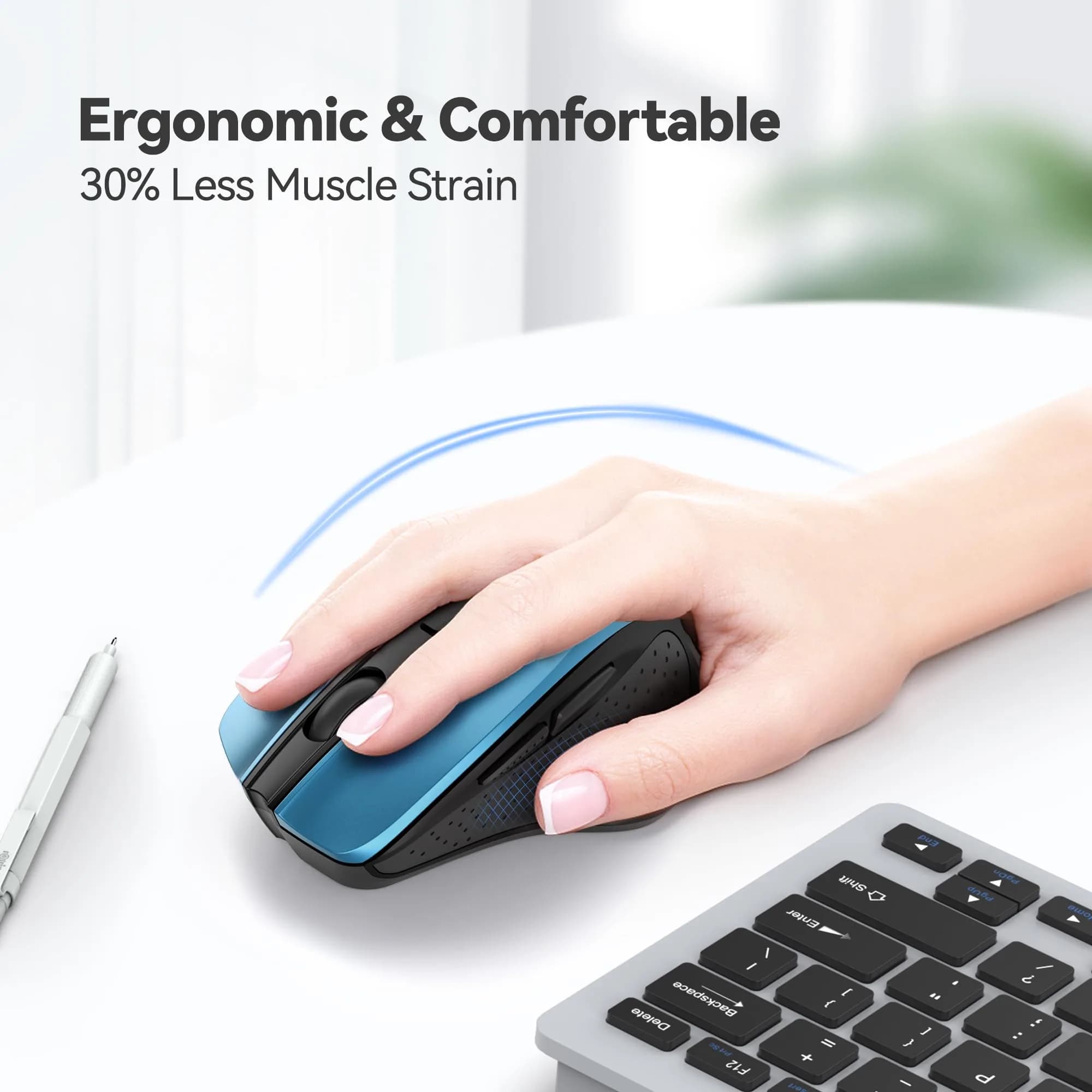 TECKNET Wireless Mouse M003, Azure Ergonomic 2.4G Computer Mouse with 2600 DPI for Right-Handed Users - view 3