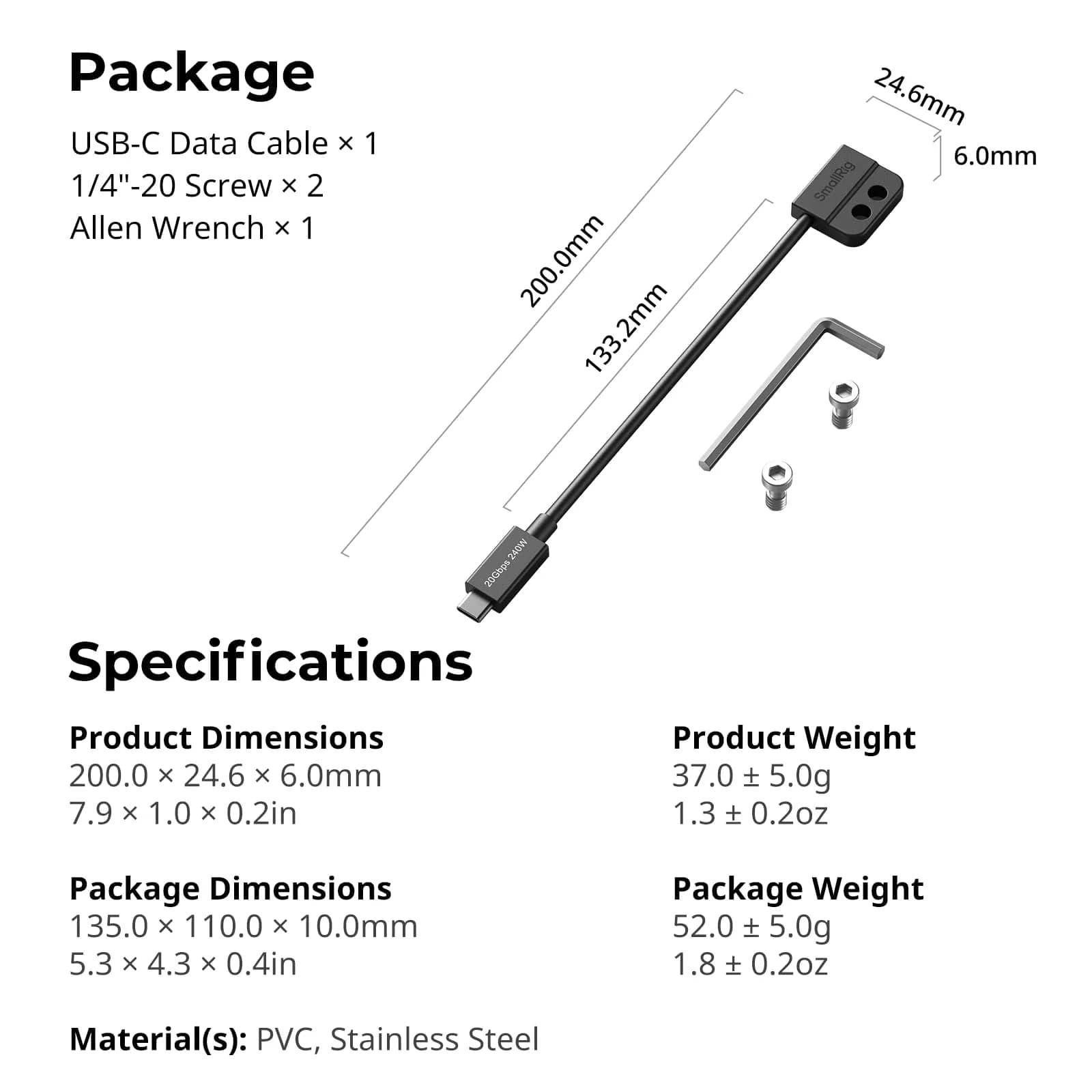 SMALLRIG USB-C Male to Female Data Cable (7.9 inch) | 20Gbps Data Transfer & 240W Charging - view 6