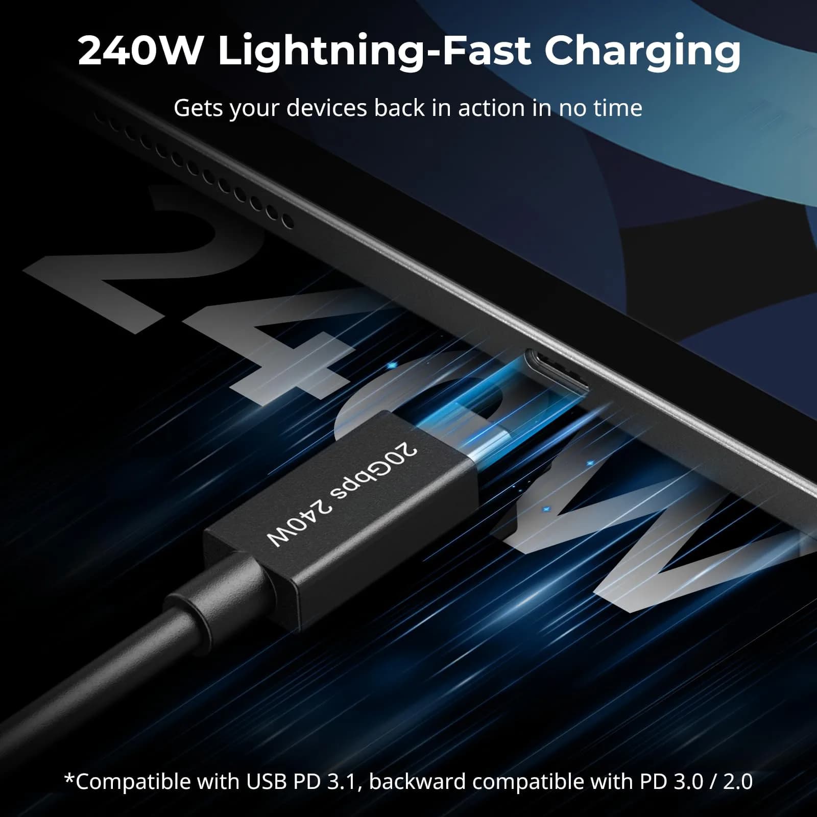 SMALLRIG USB-C Male to Female Data Cable (7.9 inch) | 20Gbps Data Transfer & 240W Charging - view 3