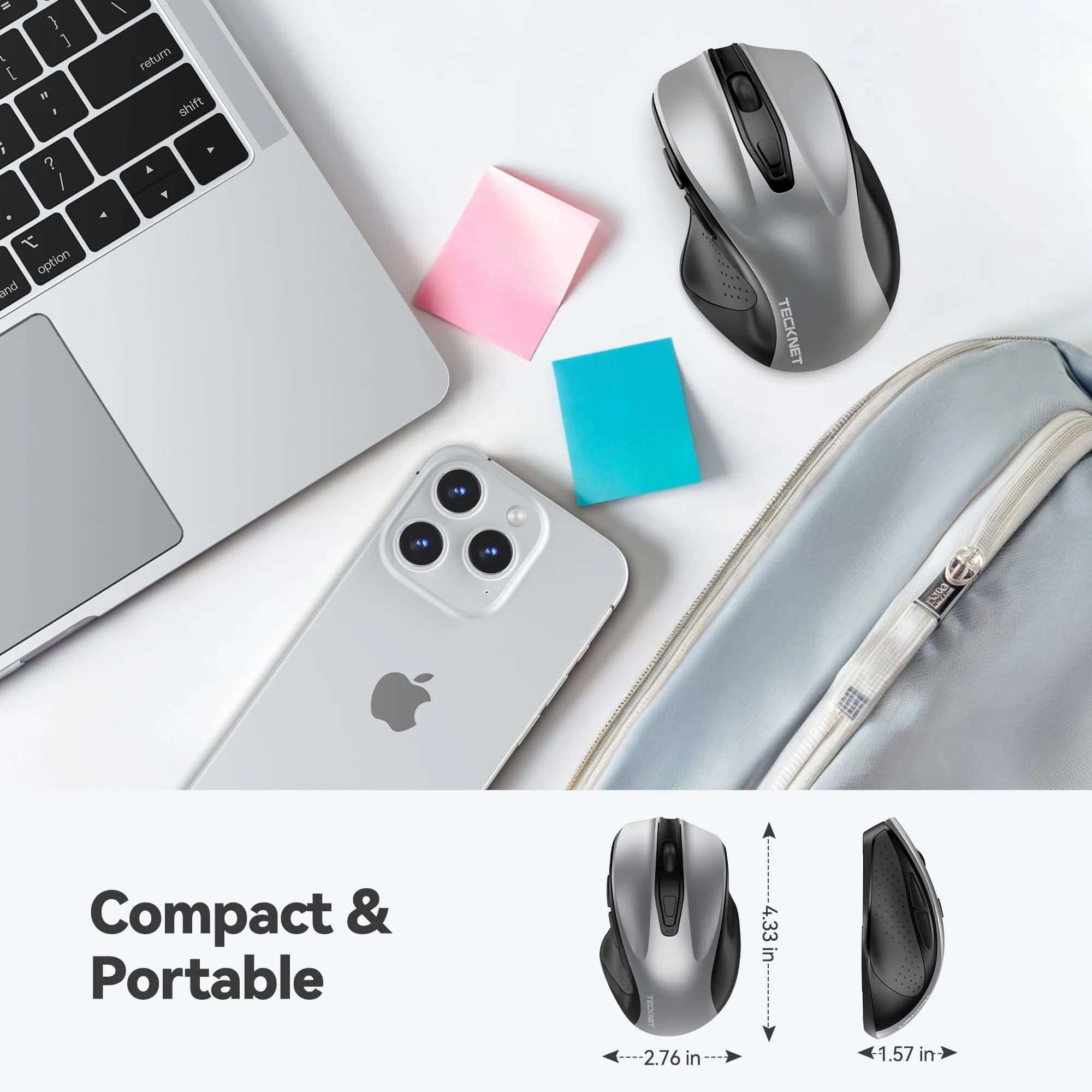 TECKNET M003 Wireless Ergonomic Computer Mouse - Silver, 2600 DPI, 2.4G - view 2