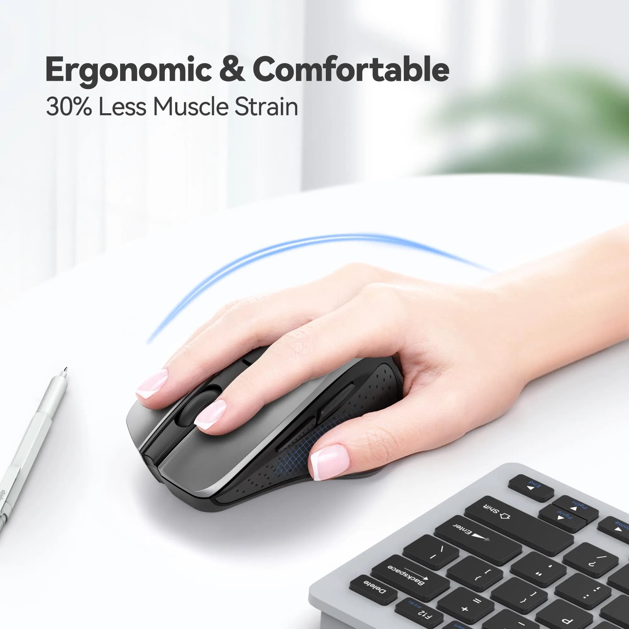 TECKNET M003 Wireless Ergonomic Computer Mouse - Silver, 2600 DPI, 2.4G - view 3