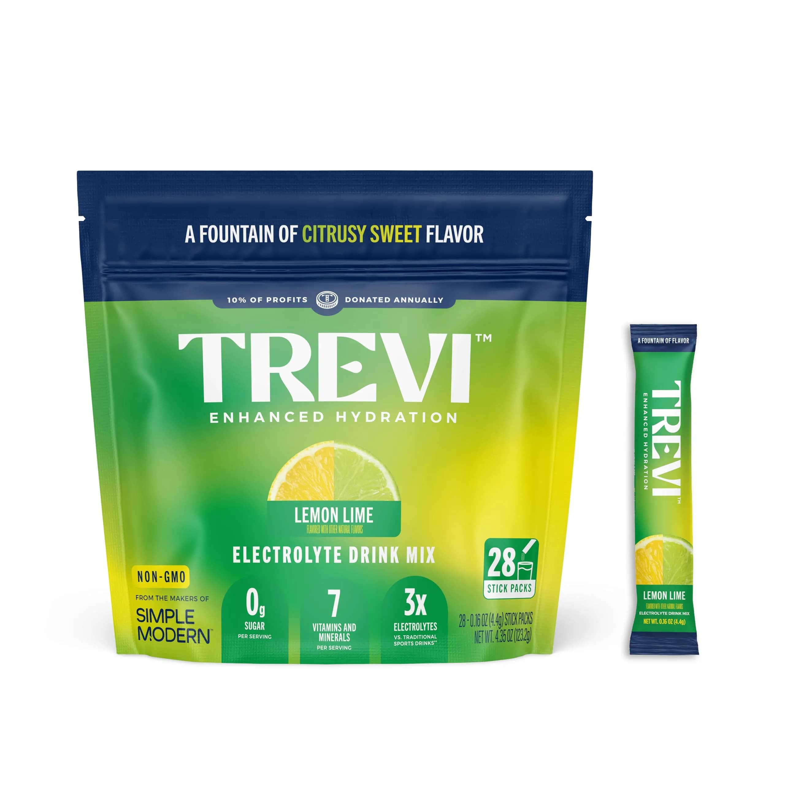 TREVI Everyday Sugar Free Electrolytes Powder Packets Lemon Lime (28 Count) | Essential Hydration Mix - main product image