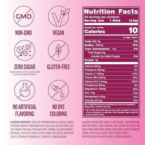 TREVI Sugar Free Electrolytes Powder Packets Raspberry 28 Count | Hydration with Vitamins & Minerals thumbnail 4