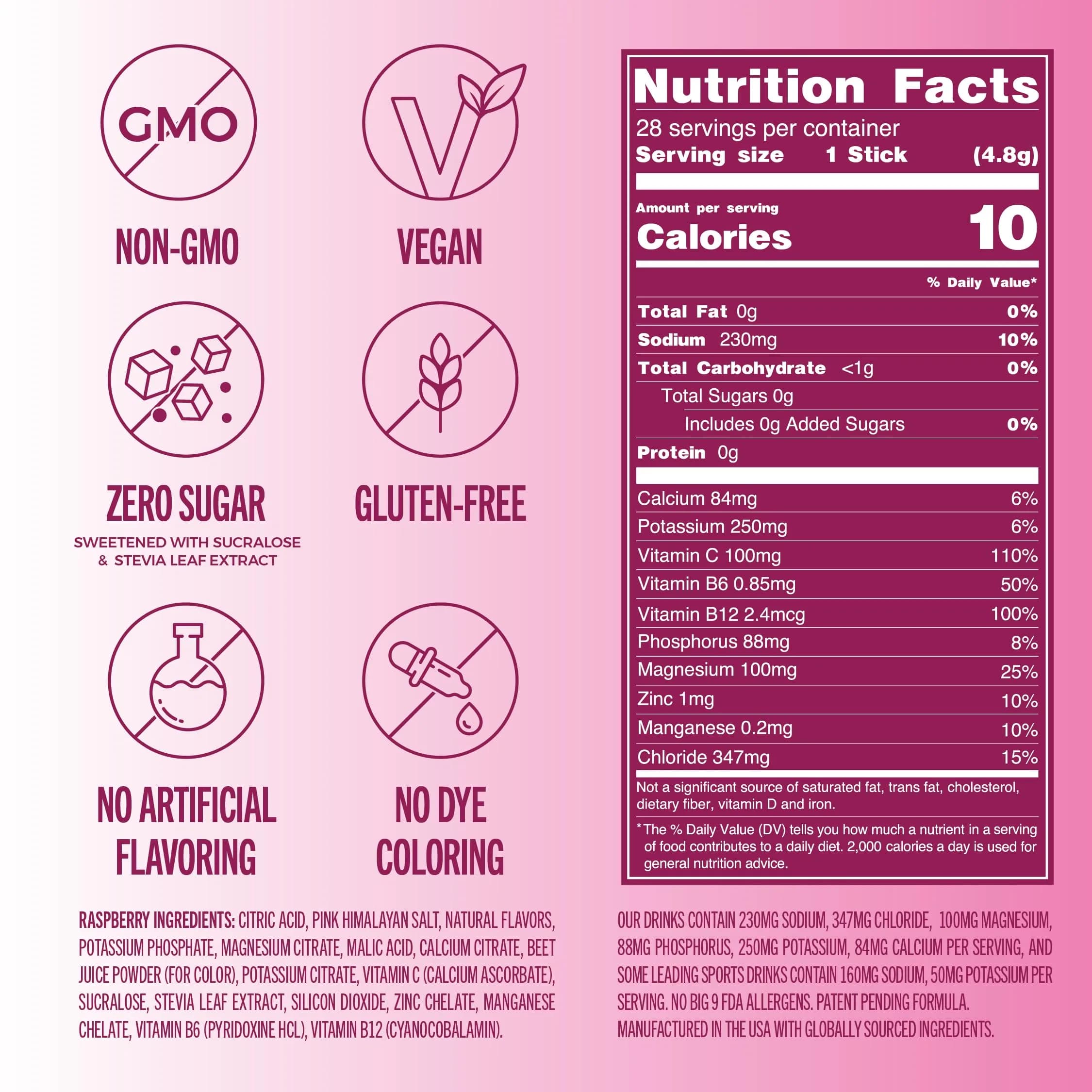 TREVI Sugar Free Electrolytes Powder Packets Raspberry 28 Count | Hydration with Vitamins & Minerals - view 4