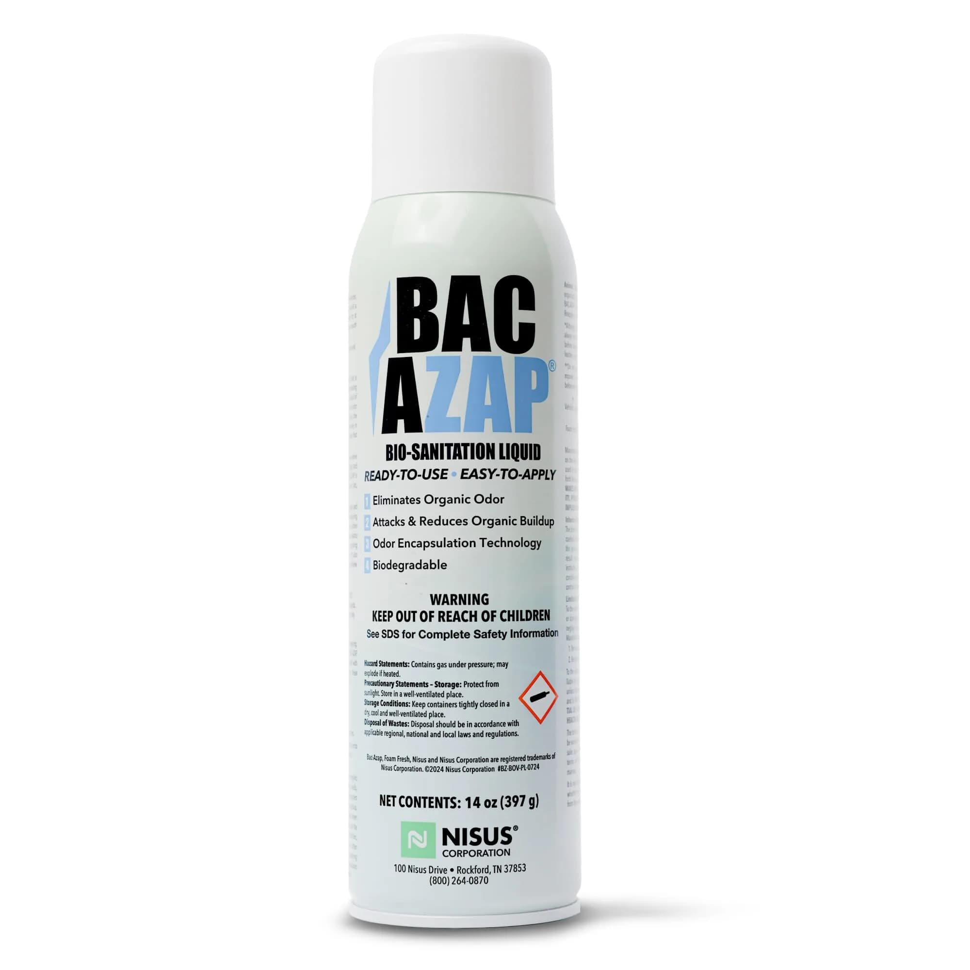 Nisus Bac-Azap Odor Eliminator 14 Oz | Powerful Organic Odor Control for Drains & Bathrooms