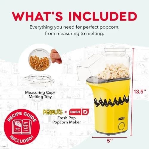 DASH Peanuts x Dash Fresh Pop Popcorn Maker 16-Cup | Oil-Free Hot Air Popper for Healthy Snacks thumbnail 4
