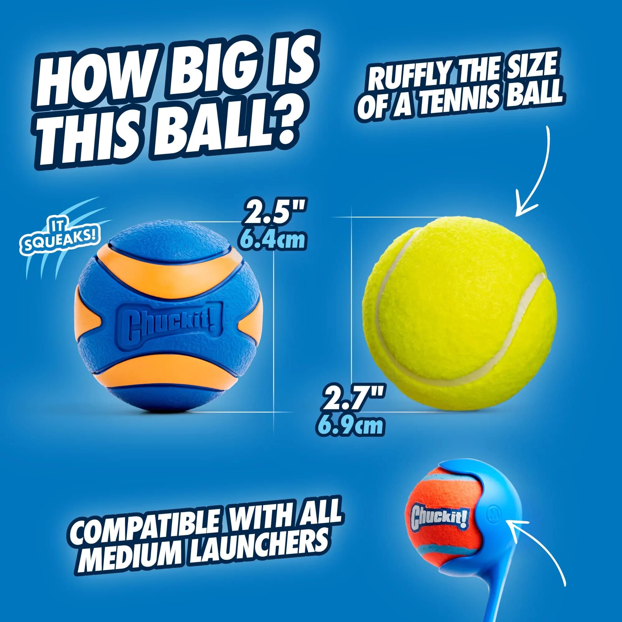 Chuckit! Ultra & Squeaker Ball Dog Toy Medium 6.4cm (2.5-inch) Pack of 3 | Durable Rubber Fetch Balls for Dogs 20-60 lbs - view 5