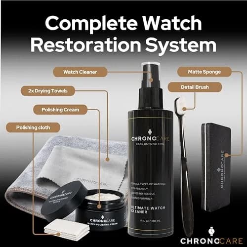 ChronoCare Watch Polishing & Cleaning Kit – Scratch Repair Cream, Cloth, Spray, Sponge, Brush & Towel, Safe for Luxury Metal Watches thumbnail 6