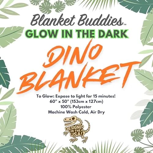 Blanket Buddies Glow in The Dark Dinosaur Throw Blanket 50" x 60" (127 x 152 cm) | Soft Fleece Kids Blanket with T Rex, Velociraptor thumbnail 5