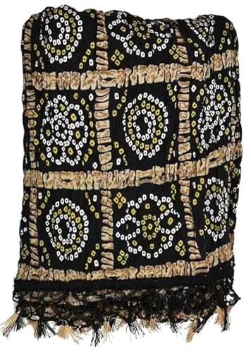 TRENDMALLS Women's Bandhej Chinon Silk Dupatta 225cm x 120cm | Black Geometric Print with Tassel Border thumbnail 5