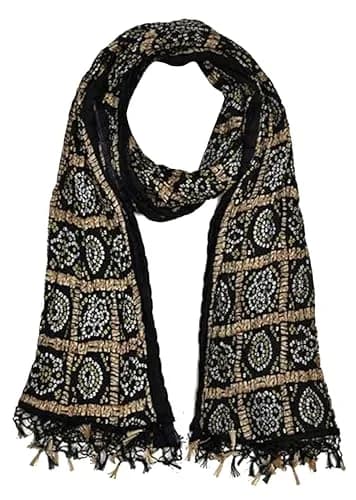 TRENDMALLS Women's Bandhej Chinon Silk Dupatta 225cm x 120cm | Black Geometric Print with Tassel Border thumbnail 1