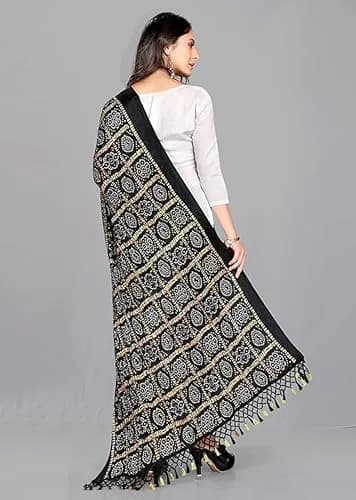 TRENDMALLS Women's Bandhej Chinon Silk Dupatta 225cm x 120cm | Black Geometric Print with Tassel Border thumbnail 2