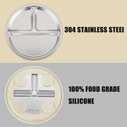 PandaEar 3 Pack Stainless Steel Baby Suction Plates | Divided Toddler Plate for Baby Led Weaning, Non-Slip, Dishwasher Safe thumbnail 5