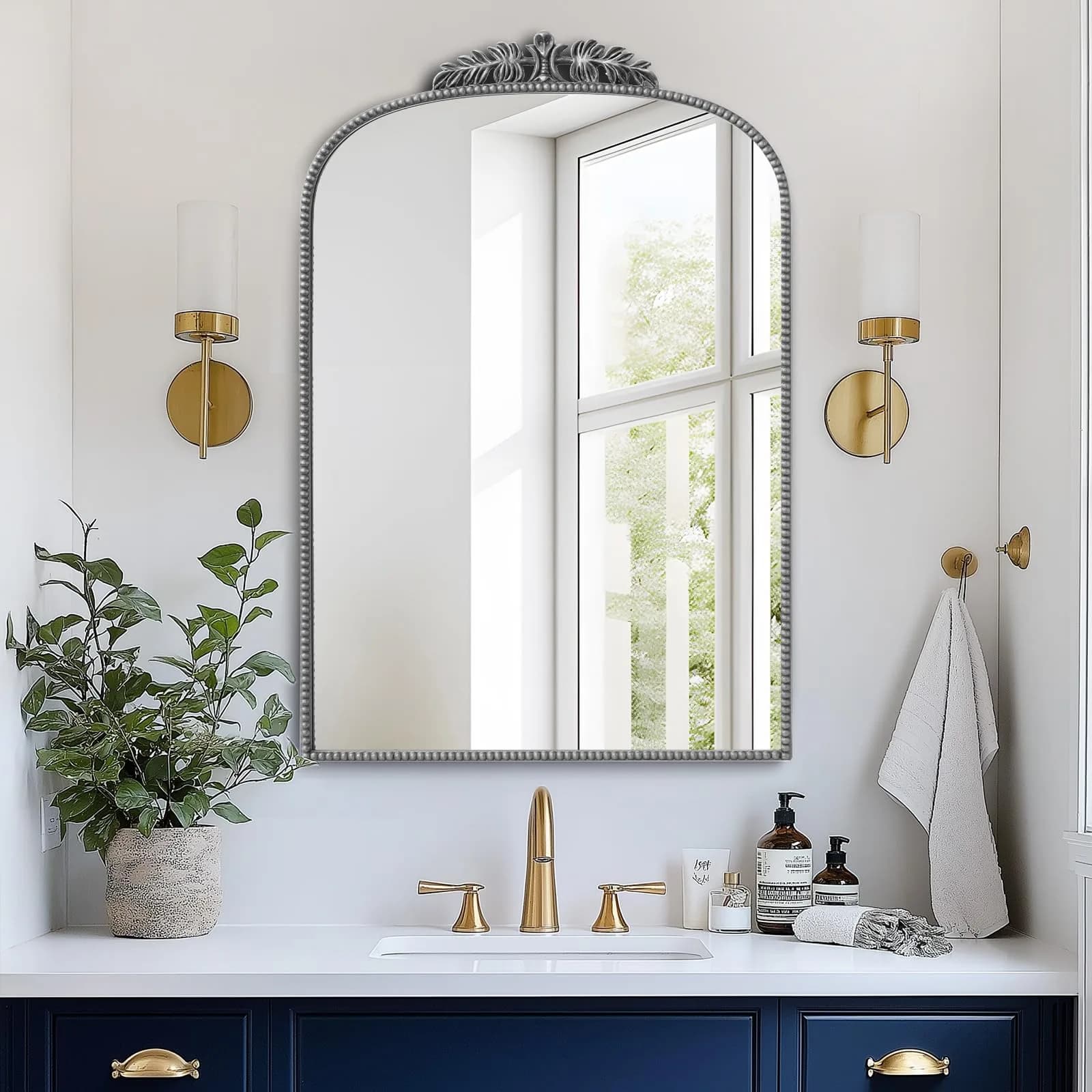 SDHYL 36x24 Inch Vintage Wall-Mounted Bathroom Mirror Cabinet, Silver | Adjustable Shelves & Rustic Design