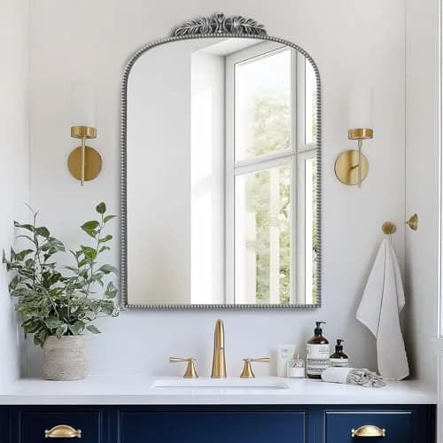 SDHYL 36x24 Inch Vintage Wall-Mounted Bathroom Mirror Cabinet, Silver | Adjustable Shelves & Rustic Design thumbnail 1