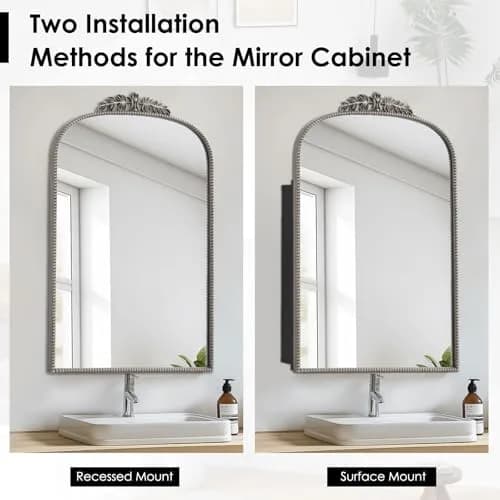 SDHYL 36x24 Inch Vintage Wall-Mounted Bathroom Mirror Cabinet, Silver | Adjustable Shelves & Rustic Design thumbnail 4