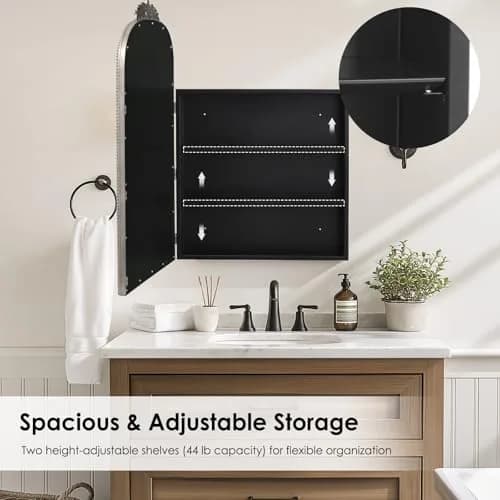 SDHYL 36x24 Inch Vintage Wall-Mounted Bathroom Mirror Cabinet, Silver | Adjustable Shelves & Rustic Design thumbnail 5