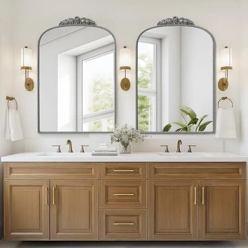 SDHYL 36x24 Inch Vintage Wall-Mounted Bathroom Mirror Cabinet, Silver | Adjustable Shelves & Rustic Design thumbnail 2