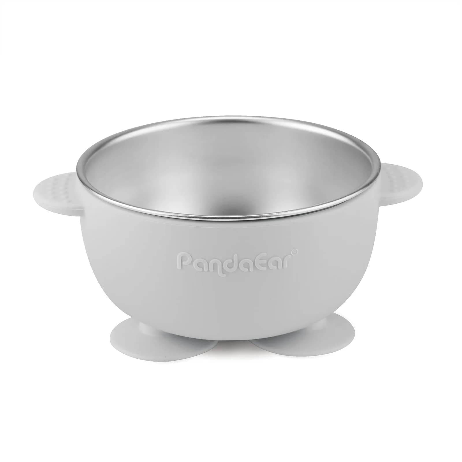 PandaEar 3 Pack Stainless Steel Suction Baby Bowls & Spoons Set | BPA-Free Baby Led Weaning Set (Linen Brown Grey) - view 7