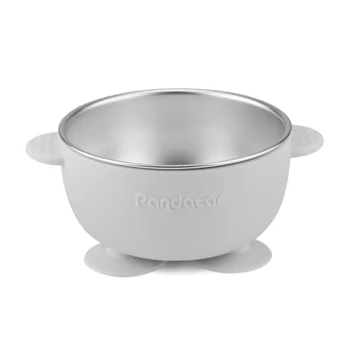 PandaEar 3 Pack Stainless Steel Suction Baby Bowls & Spoons Set | BPA-Free Baby Led Weaning Set (Linen Brown Grey) thumbnail 7