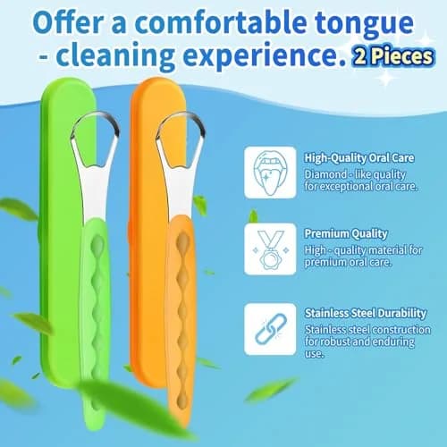 RIKKUSE 2-Pack Stainless Steel Tongue Scraper Set with Travel Cases | Removes Bad Breath & Buildup thumbnail 2