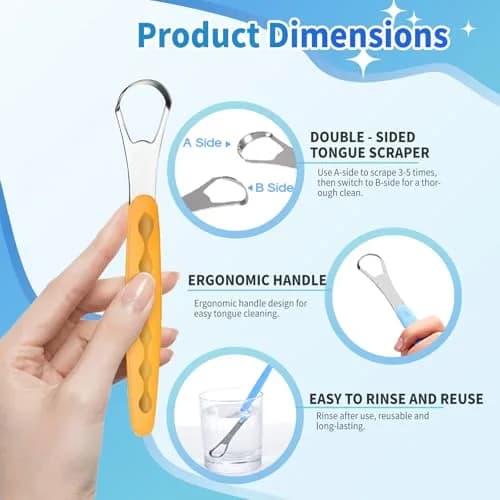 RIKKUSE Stainless Steel Tongue Scraper Set 4-Pack (5 inches Length) | Removes Bad Breath & Buildup thumbnail 7