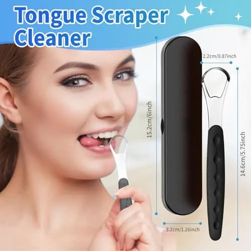 RIKKUSE Stainless Steel Tongue Scraper Set 4-Pack (5 inches Length) | Removes Bad Breath & Buildup thumbnail 3
