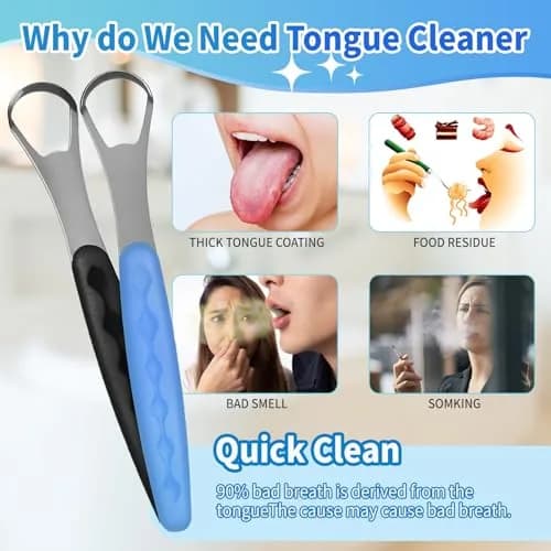 RIKKUSE 2-Pack Stainless Steel Tongue Scraper with Travel Case | Oral Hygiene Tool for Bad Breath thumbnail 4