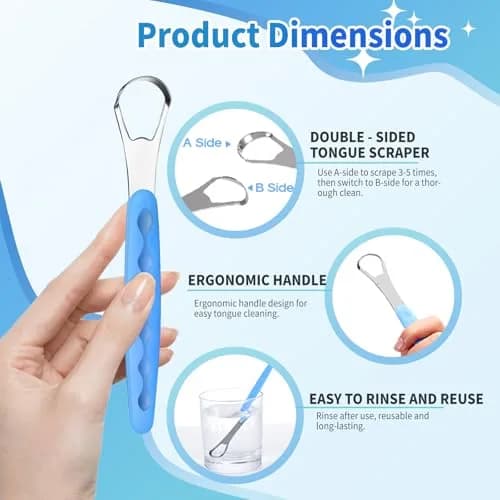 RIKKUSE 2-Pack Stainless Steel Tongue Scraper with Travel Case | Oral Hygiene Tool for Bad Breath thumbnail 7