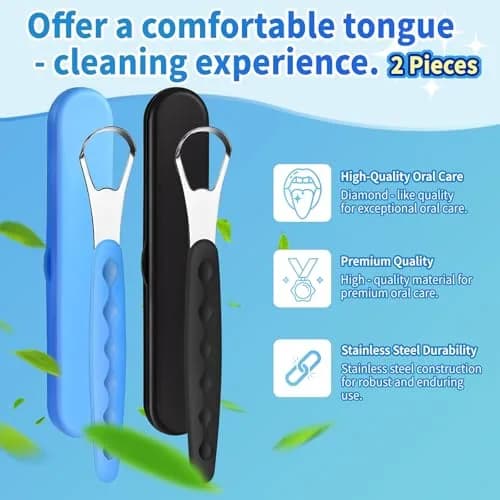 RIKKUSE 2-Pack Stainless Steel Tongue Scraper with Travel Case | Oral Hygiene Tool for Bad Breath thumbnail 2
