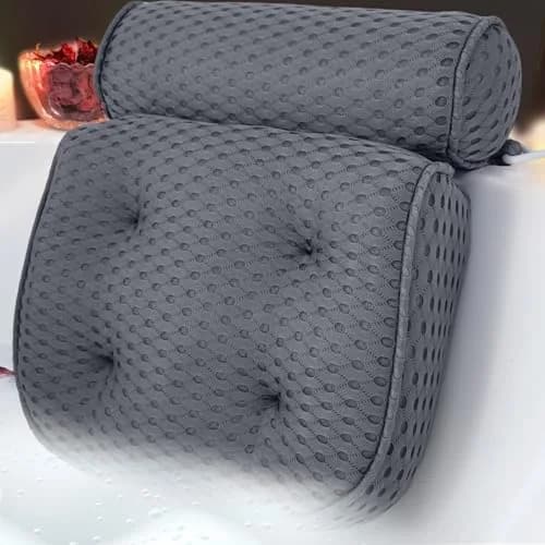 AEROiVi Luxury Bath Pillow for Tub Soft Mesh 6 Suction Cups Gray | Head and Neck Support for Relaxing Spa Baths thumbnail 1