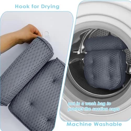 AEROiVi Luxury Bath Pillow for Tub Soft Mesh 6 Suction Cups Gray | Head and Neck Support for Relaxing Spa Baths thumbnail 5