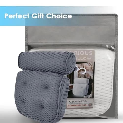 AEROiVi Luxury Bath Pillow for Tub Soft Mesh 6 Suction Cups Gray | Head and Neck Support for Relaxing Spa Baths thumbnail 8