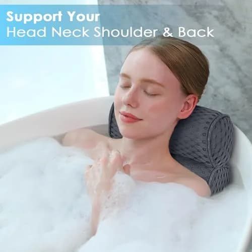 AEROiVi Luxury Bath Pillow for Tub Soft Mesh 6 Suction Cups Gray | Head and Neck Support for Relaxing Spa Baths thumbnail 2
