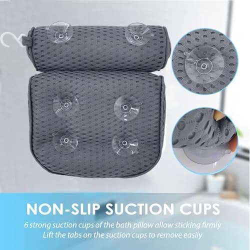 AEROiVi Luxury Bath Pillow for Tub Soft Mesh 6 Suction Cups Gray | Head and Neck Support for Relaxing Spa Baths thumbnail 3