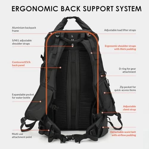 TARION Extra Large Camera Backpack 35L Expandable Rolltop Black | Water-Resistant, Ergonomic for Long Shoots thumbnail 4