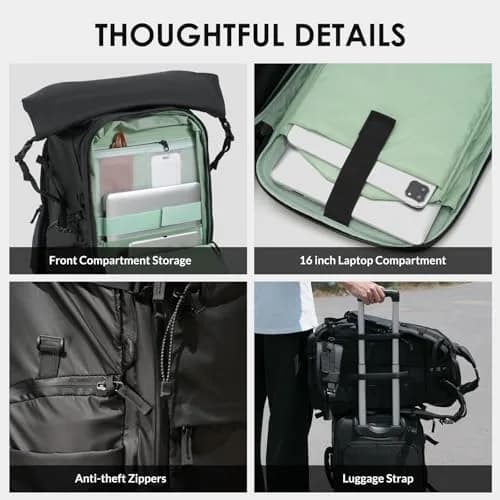 TARION Extra Large Camera Backpack 35L Expandable Rolltop Black | Water-Resistant, Ergonomic for Long Shoots thumbnail 6