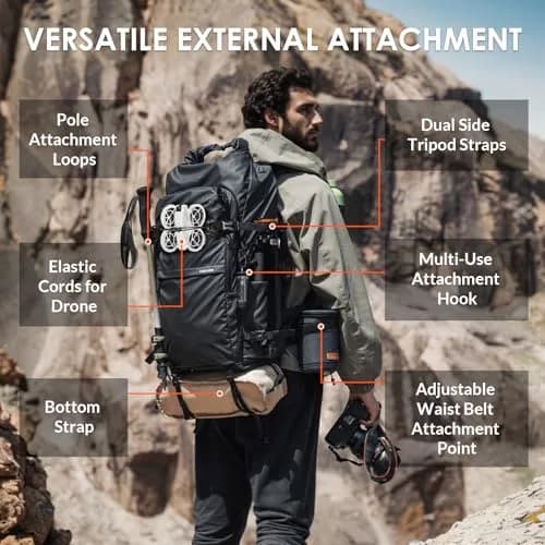 TARION Extra Large Camera Backpack 35L Expandable Rolltop Black | Water-Resistant, Ergonomic for Long Shoots thumbnail 3