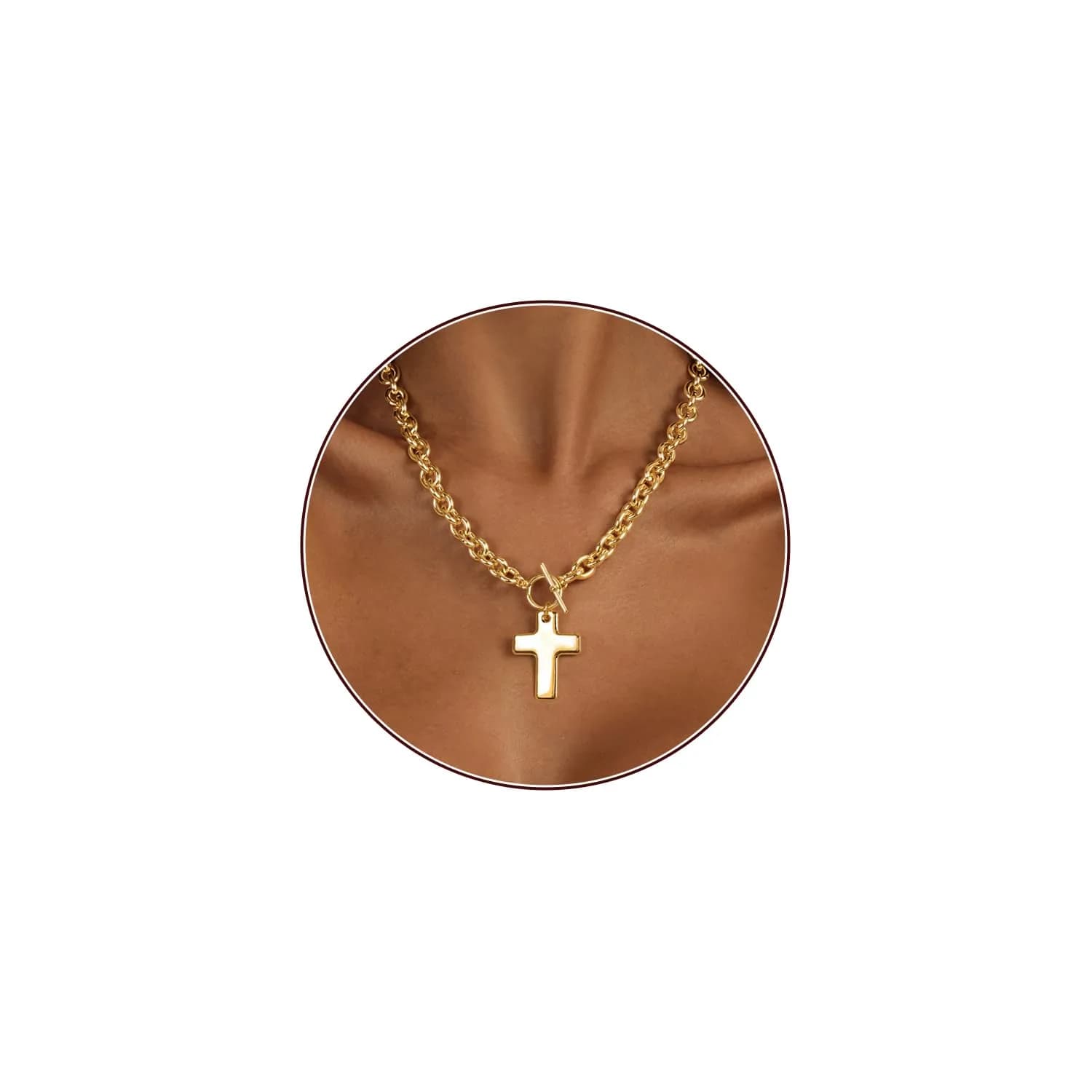 HERIER Chunky Cross-Gold Necklace for Women, 18K Gold Plated - main product image